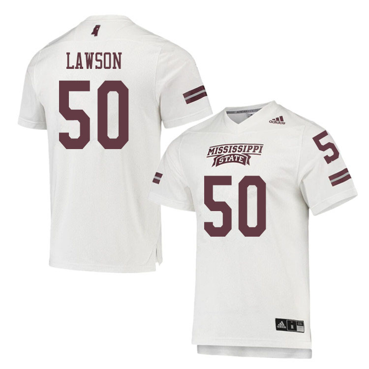 Men #50 Tre Lawson Mississippi State Bulldogs College Football Jerseys Sale-White